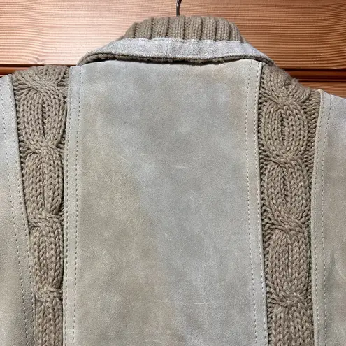 California vintage VTG 70s Women's Suede Leather Belt Knit Cardigan Sweater Jacket Beige Size Small