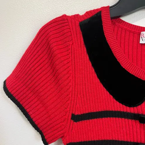 Red Valentino Striped Ribbed Wool Knit Pleated Mini Dress Bow Holiday M