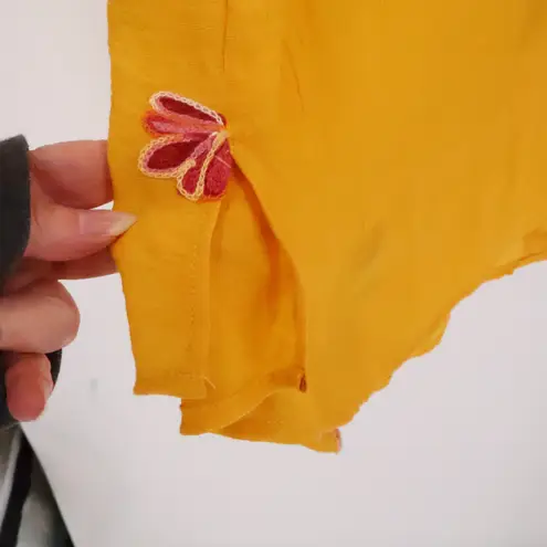 Fig and Flower Anthropologie Mustard Yellow Embroidered Button Top Plus Size 1X