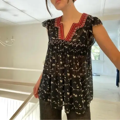 Ulla Johnson Anosha Floral Silk Georgette Blouse in Midnight Size 2 Retail $357