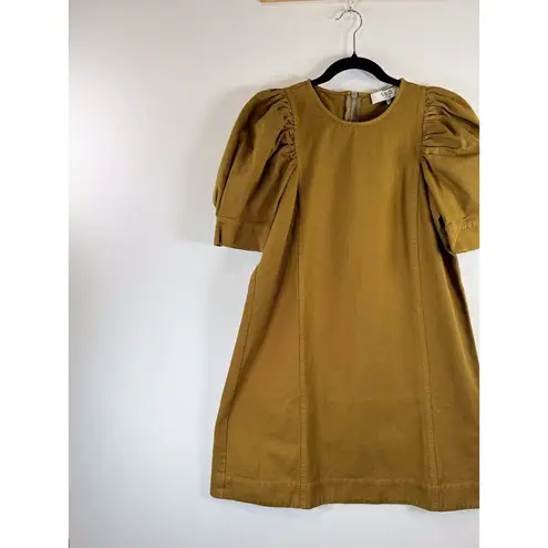 NWT Sea NY Womens Dress Brown Denim Metta Acid Puff Sleeve Mini Jean A Line XS