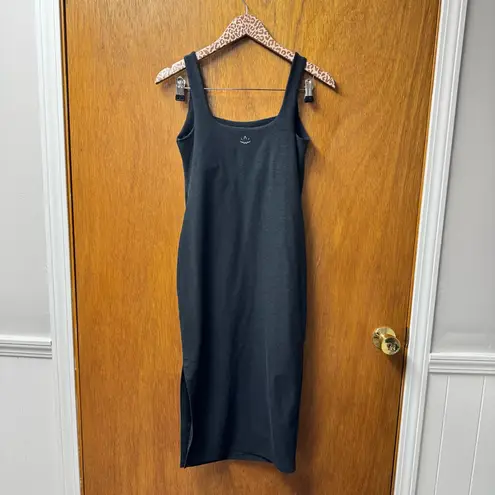 Beyond Yoga Spacedye Icon Midi Dress Side Slit Sleeveless Black Gray Medium