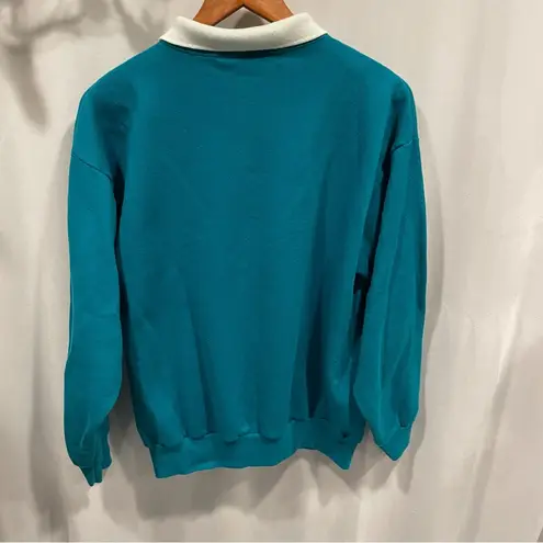 Chic Vintage 80’s teal collared sweatshirt soft London Paris Rome Erie luxe USA Blue Size L