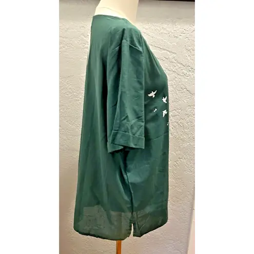 Dayou Shirt Women Button Tunic Top NWT 2X Dandelions Linen Blend Green Office