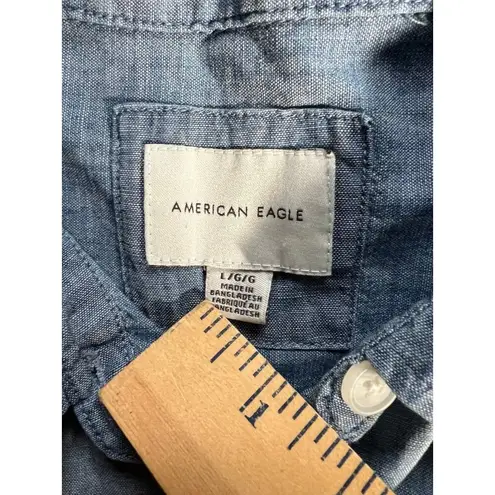 American Eagle Chambray Denim Cropped Button Faded Front Shirt SZ L