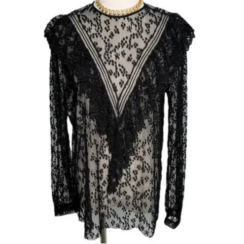Philosophy Di Lorenzo Serafini black lace Ruffle poets blouse size 6 small S