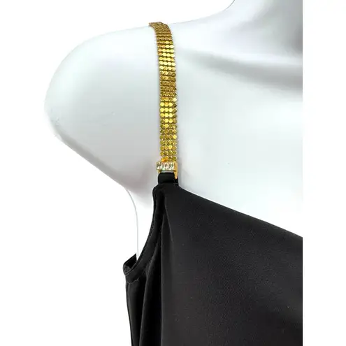 Jessica McClintock Gunne Sax Millennium 2000 Vtg Black Gown Sz 7 Gold Straps Y2K