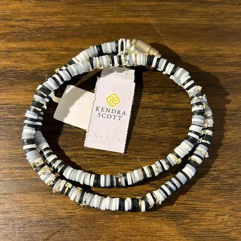 Kendra Scott NWT  Reece Wrap Necklace Bracelet Black White Gray Gold Tone Studs