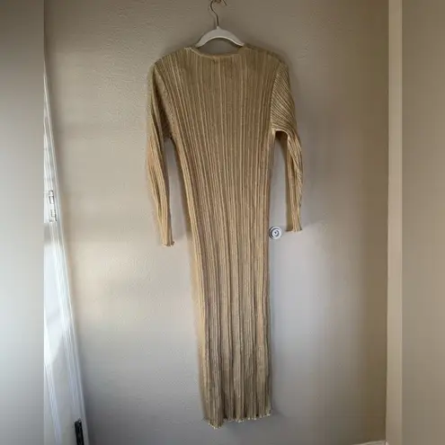 American Vintage Vintage Metallic Ribbed Cardigan Dress Button Down Sz‎ Small Gold Long/Midi