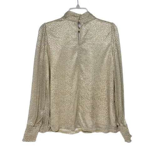 Skies Are Blue by Avara Gold Metallic Blouse Sleeve Keyhole Neckline Sz M
