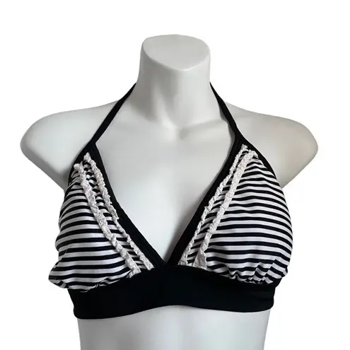 Catalina Lace Striped Bikini Top Black White Large