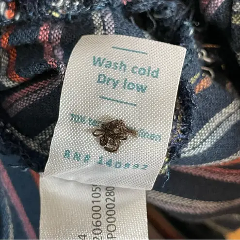 Marine layer Dress Laney Linen Mini Navy Rainbow Stripe Size Small Braided Belt