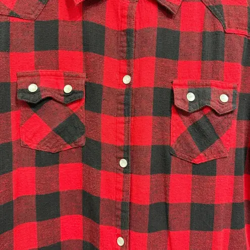 Vintage Yikes Black & Red Buffalo Plaid Flannel Shirt Dress Women’s Size Medium