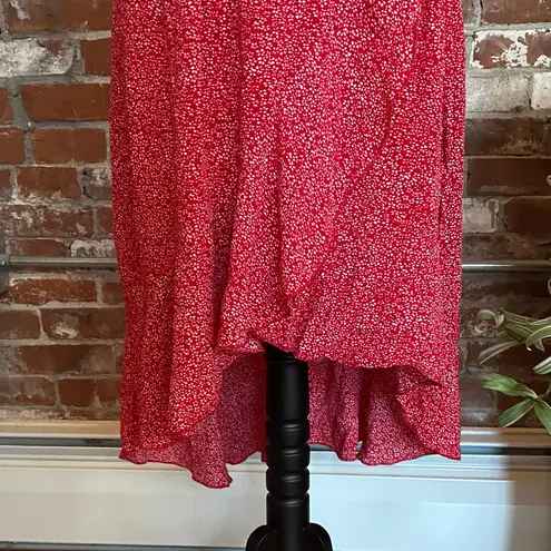 ZESICA Women's Bohemian Floral Printed Wrap V Neck Short Sleeve Split Beach S Red