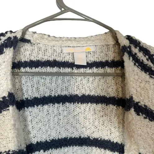 C&C California White & Navy Blue Striped Opened Front Knit Cardigan Women Sz S