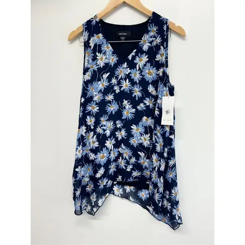 Karen Kane Tank Top Floral Size Small Blue Uneven Hem Pullover NEW