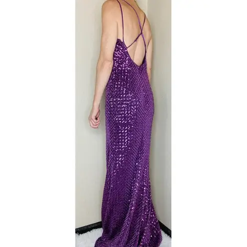 Maniju NWT Purple Glam Party Black Tie Open Back Sleeveless Maxi Dress