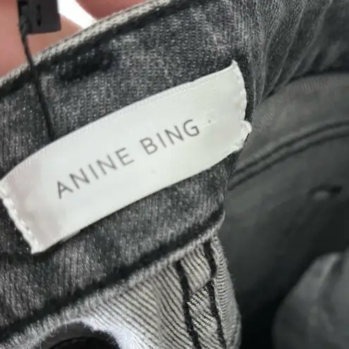 ANINE BING Kara Skinny Jeans Women’s Size 24 Gray Distressed Raw Hem Button Fly