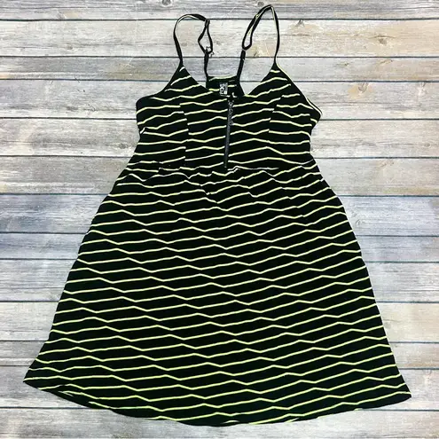 Fox High Speed Black Fluorescent Yellow Stripe Sleeveless Zipper Sundress Small