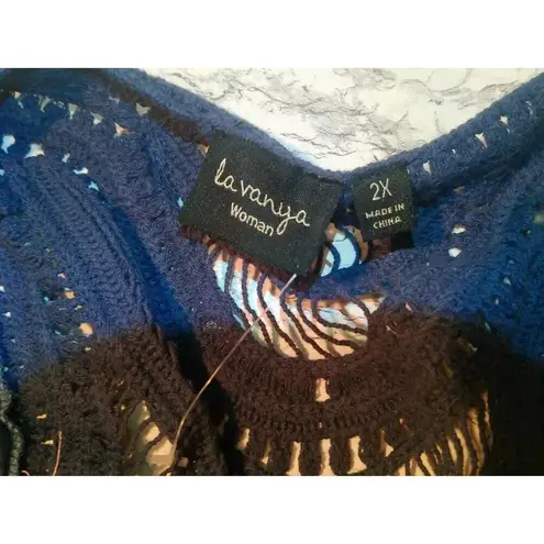 Women's Long Fringe Blue Angle Vest By La Vanya Size 2X