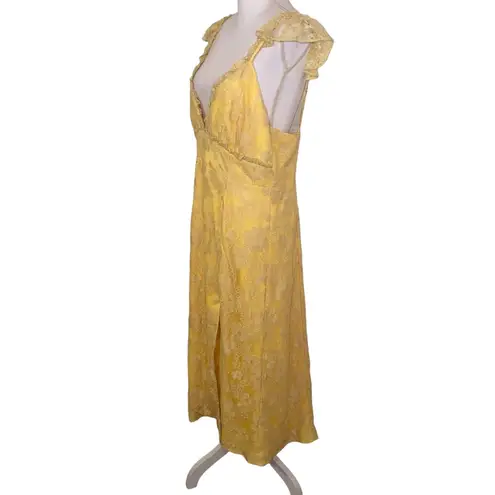 Majorelle  Dress Draven Pastel Yellow Lace Flutter Sleeve Midi Dress, Size XL