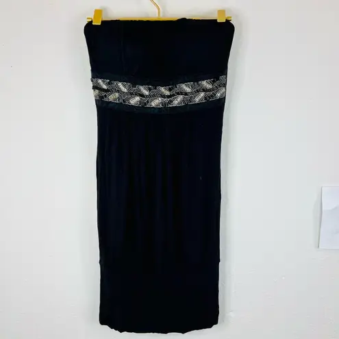 Fashion Magazine Black Tube Dress Small Stretchy 27” Length with Lace Accent