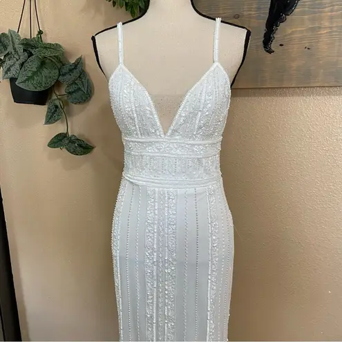 NWOT Lulus Stunning Vow White Beaded Sequin Maxi Dress