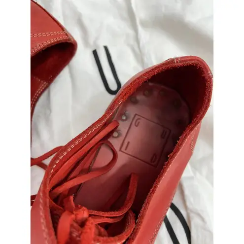 Guidi 792Z Red Leather Lace Up Round Toe Derby Shoes Size 35