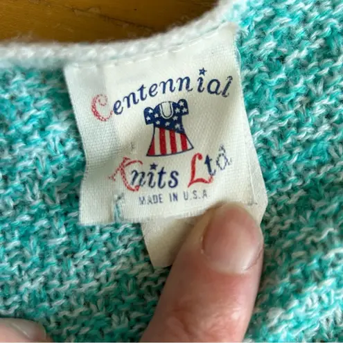Vintage Centennial Knits Chevron Cap Sleeve 80s Sweater, Teal, White, Size L Blue Size L