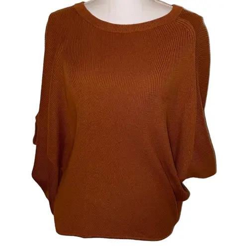 Anthropologie  Boho Ribbed Oversized Boatneck Dolman Cropped Sweater, Rust, XS