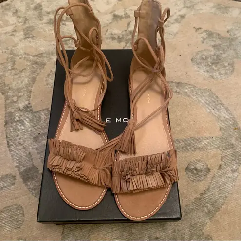 Pelle Moda Harah Suede Tan Tassel Sandal 8.5 Ankle Wrap Strappy - Image 2