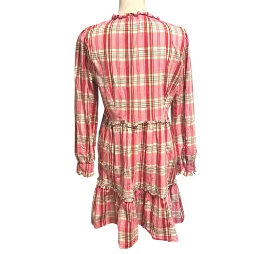 J Crew Size 10 Plaid Mini Dress Ruffle Trim Sweet Briar Marine Salt Pink Preppy