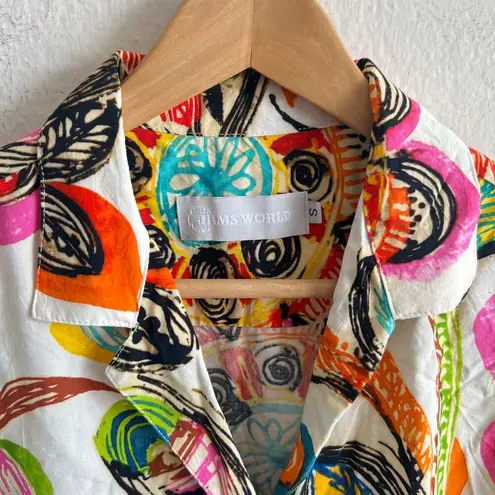 Jams World NWT  Vintage Y2K Floral White Button Down Short Sleeve Top Women Small