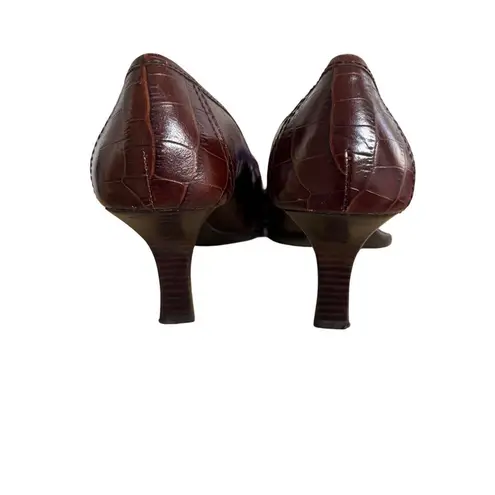 Alfani Y2K VTG. BROWN CROC LEATHER BUCKLE LOAFER HEELS SZ. 8 EUC