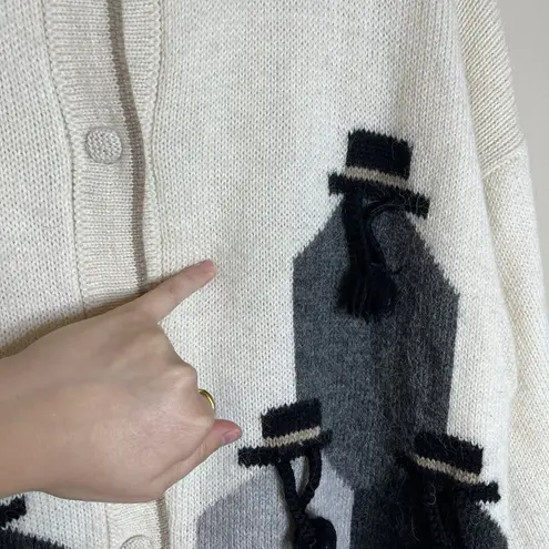 100 alpaca sweater women Cardigan Bottles Men Folk Art Cream Cottage Core VTG XL