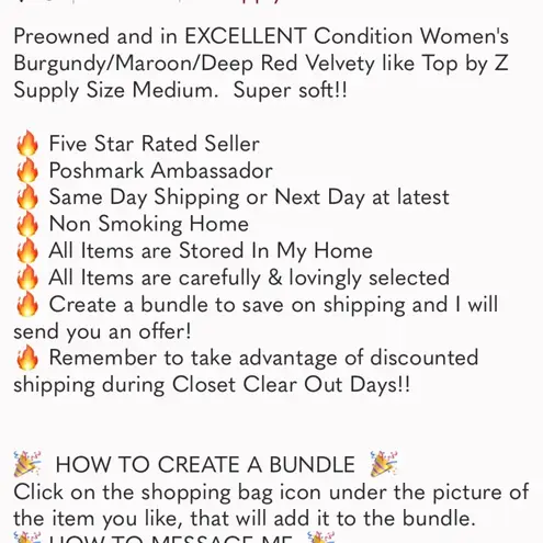 Z Supply Womens Burgundy/Maroon/Deep Red Top by  Size Medium