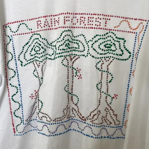 Hand Designed Vintage Rainforest Design Puffy Paint White Cotton Stretch T