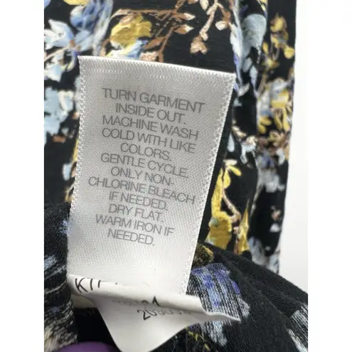 J Jill Shirt Womens Long Sleeve Floral Layered Tunic Top Black Size Small