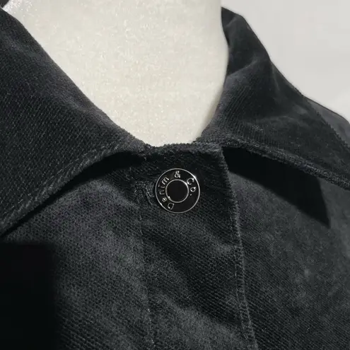 Denim & Co New Stretch Velveteen Button Front Long Jacket Black Size Medium