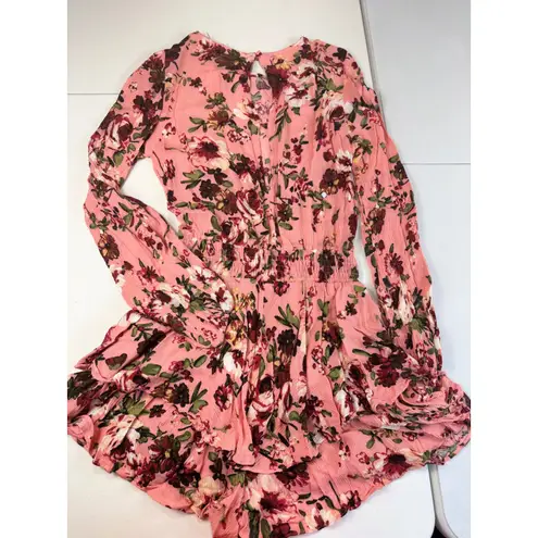 Bluiyv Young Contemporary Romper Dress Pink Floral Long Sleeve Small