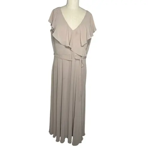 Morilee by Madeline Gardner Latte Taupe Long Gown Chiffon Dress Plus size Tan Size 10