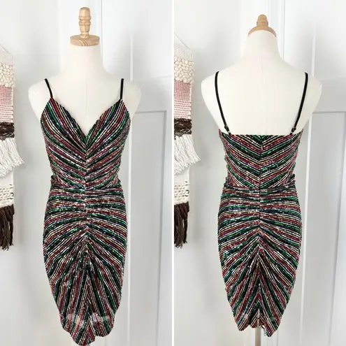 Dress the Population Viviane Rainbow Sequin Ruched Mini Dress Sz S NWT