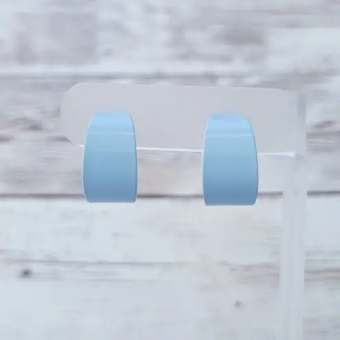 Vintage Clip On Earrings Baby Blue Chunky Retro Hoops Statement 7/8"