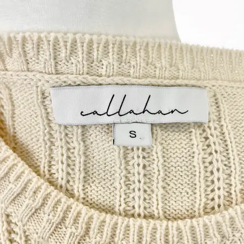 Callahan New Pointelle Sweater Crewneck Long Sleeve Pullover Creme Size Small