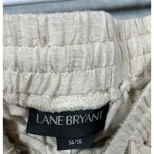 Lane Bryant  Women's Drawstring Linen Pants Size 14/16 Beige Wide Leg Lagenlook