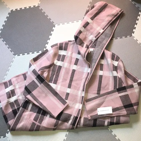 Charter Club New  Coatigan Pink Plaid Duster Jacket Longline Sweater Shacket Hood