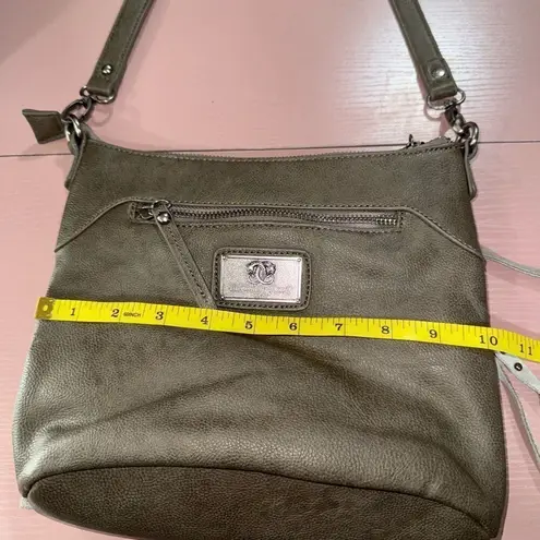 SHARIF BROWN FRINGE STUDDED CROSSBODY SHOULDER PURSE Grey Gray