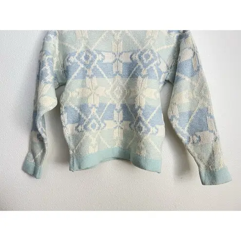 Head VTG Pastel Blue Geometric Knit 100% Wool Sweater M Fair Isle Grandmacore