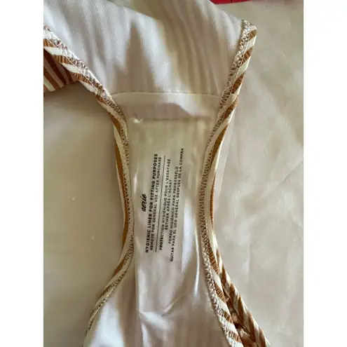 Aerie  SWIMWEAR‎ Women's Ruffle Sides Brown White Stripes Bikini Bottom XXS NWT