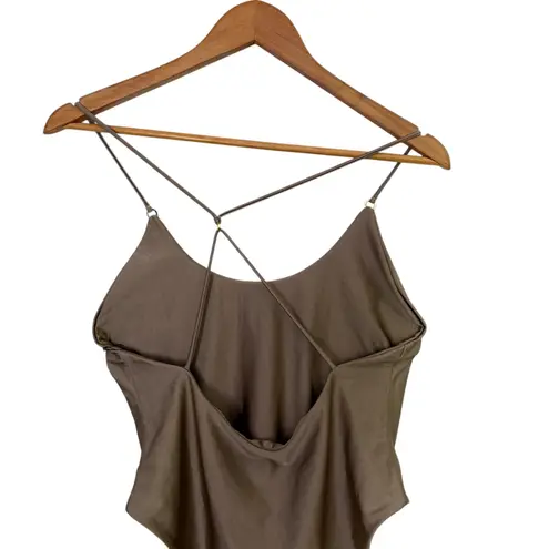 JADE Swim One Piece Swimsuit Women Size XL Criss Cross Vacation Minimalist Brown